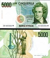 *5 000 Lír Taliansko 1985, P111c UNC, V. Bellini - Kliknutím na obrázok zatvorte -